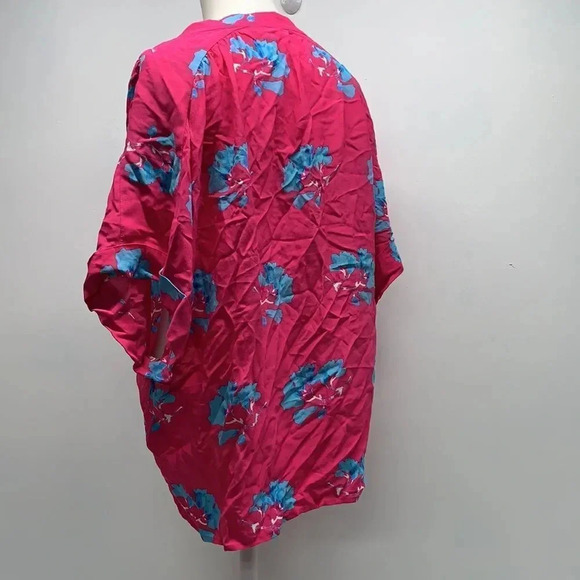 Maje Clowers Blouse Shirt Floral Print Button Down Short Sleeve Pink Blue Small - Picture 7 of 11